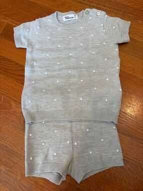 Melange Knit Short Set with Raised Dot Texture